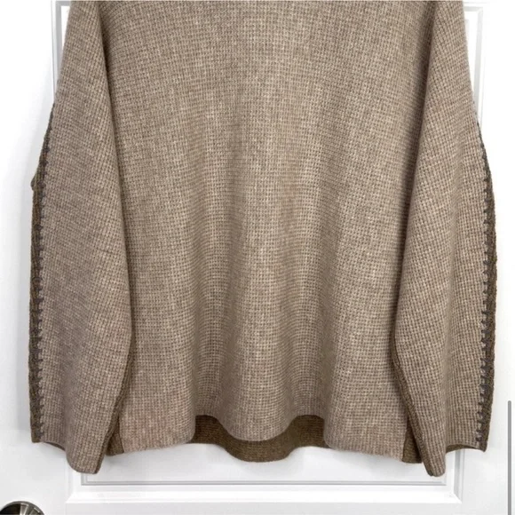 JOHNNY WAS CALME 100% Cashmere NEW Color Block Waffle Sweater Taupe Tan Size L